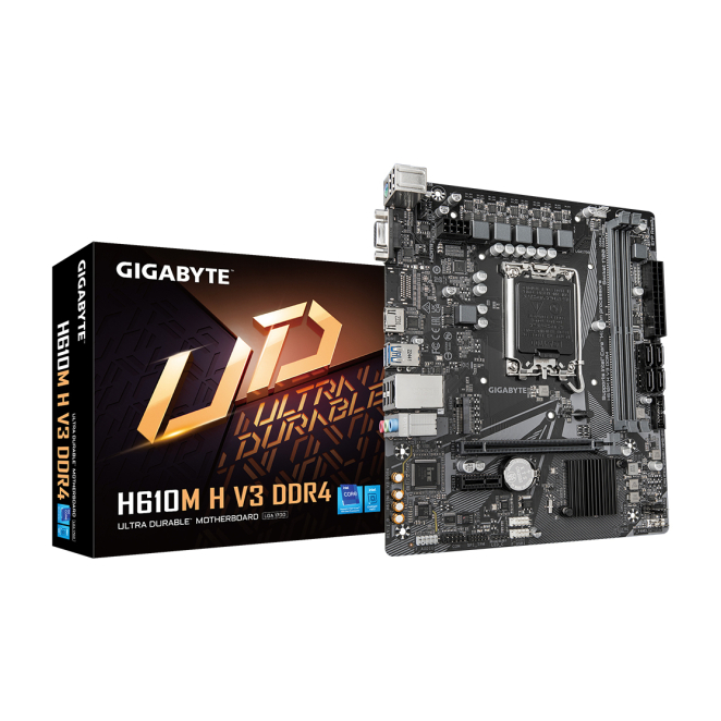 GIGABYTE H610M H V3 DDR4 Placa Base - Compatible con Intel Core 14th Gen Placa base GIGABYTE H610M H V3 DDR4 compatible con procesadores Intel Core 14th CPUs, 4+1+1 Hybrid Phases Digital VRM, hasta 3200MHz DDR4, 1xPCIe 3.0 M.2, GbE LAN, USB 3.2 Gen 1, SKU H610M H V3 DDR4