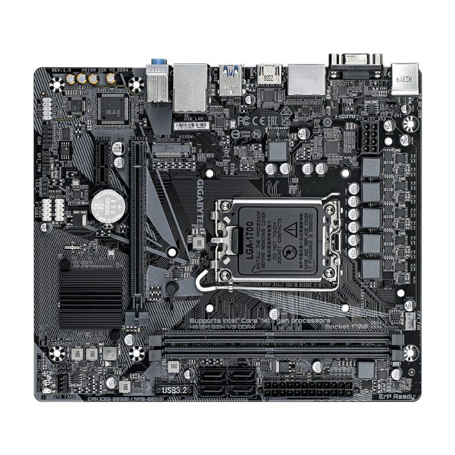 GIGABYTE H610M S2H V3 DDR4 Placa base - Compatible con procesadores Intel Core 14th CPUs, 4+1+1 Hybrid Digital VRM, up to 3200MHz DDR4, 1xPCIe 3.0 M.2, GbE LAN , USB 3.2 Gen 1 4 GIGABYTE H610M S2H V3 DDR4 Placa Base - Vista Superior