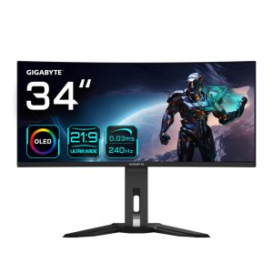 Monitor de juegos curvo OLED WQHD GIGABYTE de 34 pulgadas, resolución 3440 x 1440, frecuencia 240Hz, tiempo de respuesta 0.03ms, modelo MO34WQC2