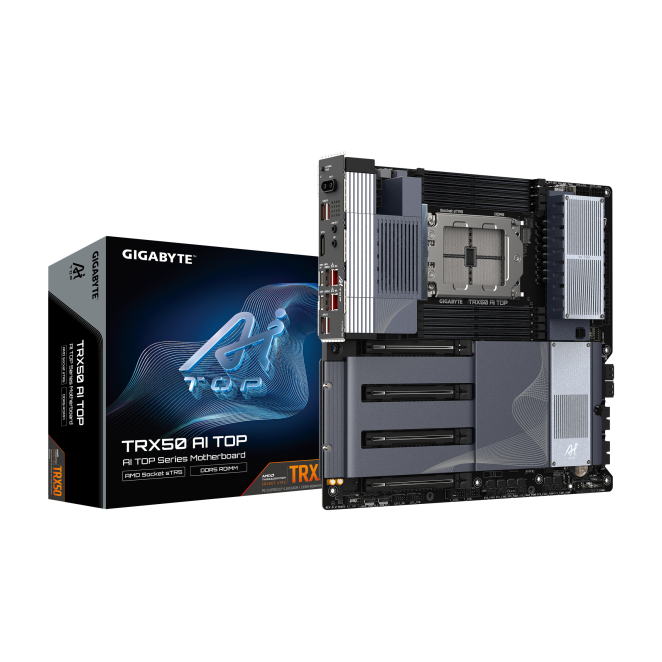GIGABYTE TRX50 AI TOP - Compatible con CPUs AMD Ryzen PRO 7000, VRM Digital de 16+8+4 Fases, hasta 5200MHz DDR5 (OC), 4xPCIe 5.0 + 4xPCIe 4.0 M.2, Wi-Fi 7, LAN 10GbE, USB 3.2 Gen 2x2 1 GIGABYTE TRX50 AI TOP - Placa base