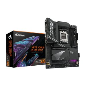 Vista de la GIGABYTE X870 AORUS ELITE WIFI7 placa base compatible con CPUs AMD Ryzen 9000, 16+2+2 fases VRM, hasta 8000MHz DDR5 (OC), 3xPCIe 5.0 + 1xPCIe 4.0, Wi-Fi 7, LAN 2.5GbE, USB 4. SKU: X870 A ELITE WIFI7