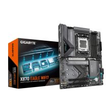 Imagen de la placa base GIGABYTE X870 EAGLE WIFI7, compatible con CPUs AMD Ryzen 9000, 14+2+2 fases VRM, hasta 8000MHz DDR5 (OC), 1xPCIe 5.0 + 2xPCIe 4.0, Wi-Fi 7, LAN 2.5GbE, USB 4, SKU X870 EAGLE WIFI7