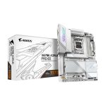 Placa base GIGABYTE X870E AORUS PRO ICE, soporta CPUs AMD Ryzen 9000, 16+2+2 fases VRM digital, hasta 8000MHz DDR5 (OC), 3xPCIe 5.0 + 1xPCIe 4.0, Wi-Fi 7, 2.5GbE LAN, USB 4, SKU X870E AORUS PRO ICE.