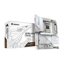 Placa base GIGABYTE X870E AORUS PRO ICE, soporta CPUs AMD Ryzen 9000, 16+2+2 fases VRM digital, hasta 8000MHz DDR5 (OC), 3xPCIe 5.0 + 1xPCIe 4.0, Wi-Fi 7, 2.5GbE LAN, USB 4, SKU X870E AORUS PRO ICE.