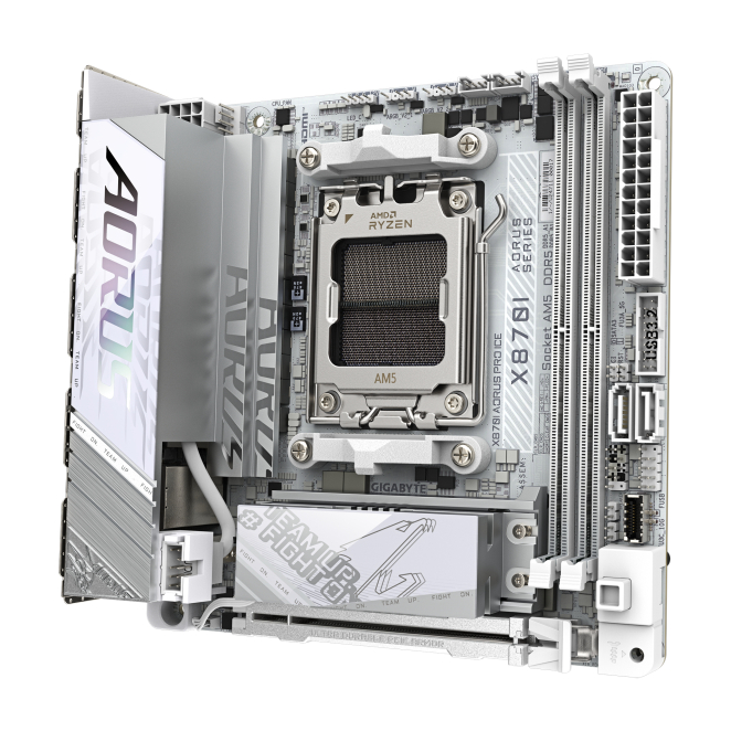 GIGABYTE X870I AORUS PRO ICE Placa base - Compatible con procesadores AMD Ryzen serie 9000, VRM de 8+2+1 fases, hasta 8400 MHz DDR5 (OC), 1xPCIe 5.0 M.2 + 1xPCIe 4.0 M.2, WI-FI 7, LAN 2,5 GbE, USB 4 3 GIGABYTE X870I AORUS PRO ICE - Ideal para gamers y profesionales