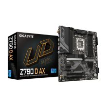 Vista de la placa base GIGABYTE Z790 D AX, compatible con CPUs Intel Core de 14ª generación, con VRM digital de 12+1+1 fases, soporta hasta 7600MHz DDR5, 3 puertos PCIe 4.0 M.2, Wi-Fi 6E, LAN de 2.5GbE y USB 3.2 Gen 2. SKU: Z790 D AX.