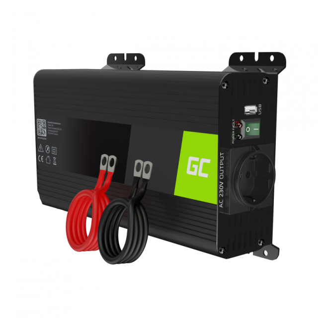 Green Cell adaptador e inversor de corriente Auto 500 W negro Imagen del adaptador e inversor de corriente Green Cell para Auto, modelo INVGC16, con potencia de 500 W y color negro