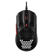 Ratón gaming HyperX Pulsefire Haste coloreado en negro y rojo, con diseño ultra ligero y ergonómico. SKU: 4P5E3AA