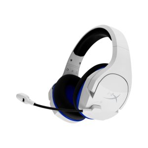 Auriculares gaming inalámbricos HyperX Cloud Stinger Core en colores blanco y azul, compatibles con PS5 y PS4, SKU 4P5J1AA