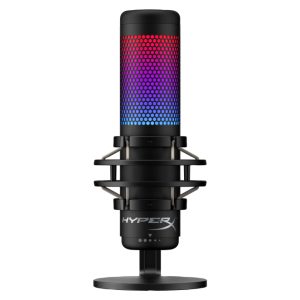 Micrófono USB HyperX QuadCast S en negro y gris con iluminación RGB, SKU 4P5P7AA