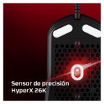 Imagen del ratón gaming HyperX Pulsefire Haste 2 de color negro, SKU 6N0A7AA, ultra ligero y diseñado para jugadores