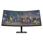 Imagen del monitor gaming curvo OMEN by HP de 34 pulgadas con resolución WQHD, 165 Hz de frecuencia de actualización y SKU 780K8E9#ABB