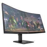 Imagen del monitor gaming curvo OMEN by HP de 34 pulgadas con resolución WQHD, 165 Hz de frecuencia de actualización y SKU 780K8E9#ABB
