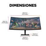 Imagen del monitor gaming curvo OMEN by HP de 34 pulgadas con resolución WQHD, 165 Hz de frecuencia de actualización y SKU 780K8E9#ABB