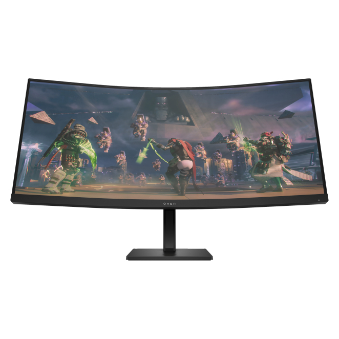 Monitor gaming curvo de 34 pulgadas OMEN by HP con WQHD y 165 Hz Imagen del monitor gaming curvo OMEN by HP de 34 pulgadas con resolución WQHD, 165 Hz de frecuencia de actualización y SKU 780K8E9#ABB