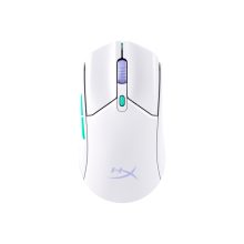 Ratón gaming HyperX Pulsefire Haste 2 Core inalámbrico en colores blanco, verde y púrpura. Modelo 8R2E7AA, diseñado para gamers con alta precisión y ligereza.