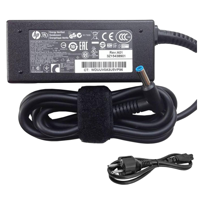HP Adaptador CA Inteligente 45W compacto y eficiente Vista del adaptador CA inteligente de 45W de HP, SKU H6Y88AA#ABB, mostrando sus características compactas