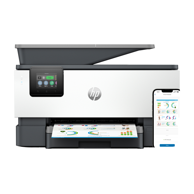 HP OfficeJet Pro 9120b Inalámbrico All-in-One Color Impresora, Impresión a doble cara; Copiadora y escáner 1 HP OfficeJet Pro 9120b Vista Frontal