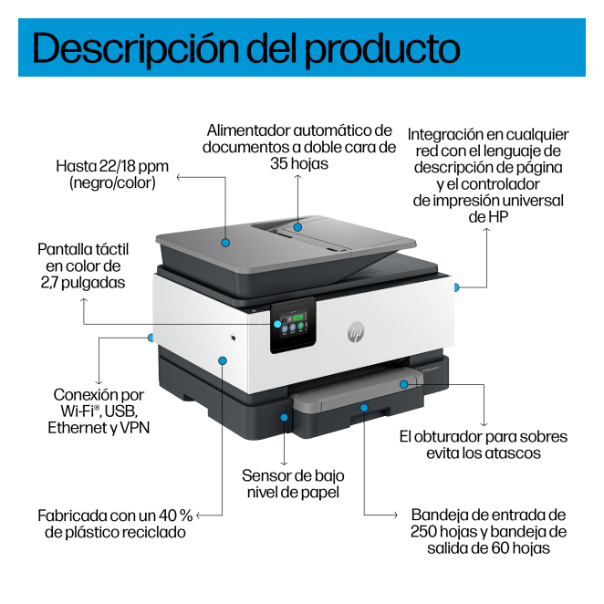 HP OfficeJet Pro 9120b Inalámbrico All-in-One Color Impresora, Impresión a doble cara; Copiadora y escáner 4 Razones para comprar HP OfficeJet Pro 9120b