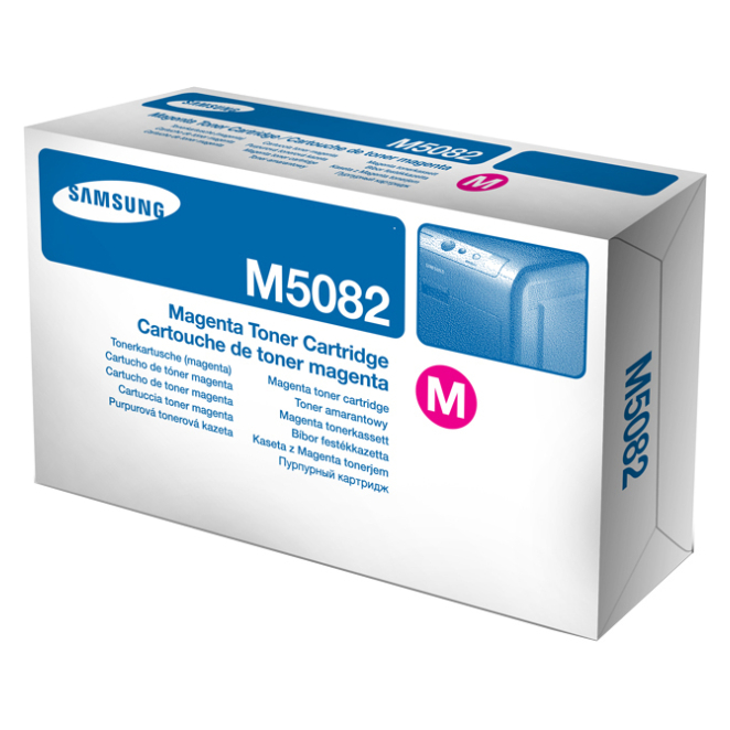 Samsung Cartucho de tóner magenta de alta calidad Cartucho de tóner magenta Samsung CLT-M5082S con SKU SU323A, ideal para obtener impresiones de alta calidad en color.