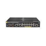 Imagen del switch HPE Aruba Networking 2930F con 12 puertos Gigabit PoE+ y 2 puertos adicionales SFP+, SKU JL693A