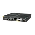Imagen del switch HPE Aruba Networking 2930F con 12 puertos Gigabit PoE+ y 2 puertos adicionales SFP+, SKU JL693A