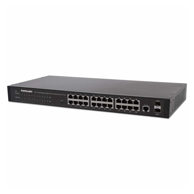 Intellinet switch gigabit ethernet 24 puertos con gestión web Switch Intellinet de 24 puertos Gigabit Ethernet administrable por web con 2 puertos SFP, SKU 560917