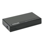Vista frontal del switch Gigabit Ethernet Intellinet de 10/100/1000 mbps, color negro, SKU 561754