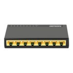Vista frontal del switch Gigabit Ethernet Intellinet de 10/100/1000 mbps, color negro, SKU 561754