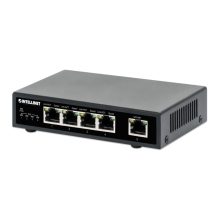 Intellinet Switch PoE+ con 5 puertos Gigabit, ideal para redes empresariales. Código SKU: 561839