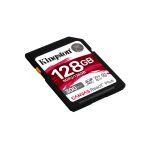 Kingston Technology 128GB Canvas React Plus SDXC UHS-II card with read speed of 300 MB/s and write speed of 260 MB/s, ideal for Full HD, 4K, and 8K videos. SKU SDR2/128GB.