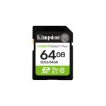 Tarjeta SD Kingston Technology de 64 GB SDXC Canvas Select Plus Gen3, velocidad de lectura 100 MB/s, clase 10, UHS-I U1 V10. SKU: SDS3/64GB