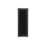 Vista frontal del Lanberg armario rack 42U independiente en color negro, modelo FF01-8042-12BL, ideal para servidores y equipos de red.