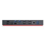 Imagen de la base para portátil Lenovo 40AN0135EU con conectividad Thunderbolt 3 y múltiples puertos, en colores Negro y Rojo