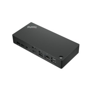 Imagen de la base para portátil Lenovo con replicador de puertos alámbrico USB 3.2 Gen 1 Type-C en color negro, modelo 40AY0090IT.