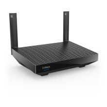 Router inalámbrico negro de la marca Linksys, modelo MR2000, con conectividad Gigabit Ethernet y doble banda 2.4 GHz y 5 GHz. SKU MR2000-KE