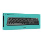 Teclado Logitech K120 con conexión USB, diseño duradero y teclas silenciosas. SKU 920-002482