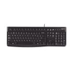 Imagen del teclado Logitech K120 para negocios, modelo universal con conexión USB, diseño QWERTY en inglés y color negro. SKU: 920-002524