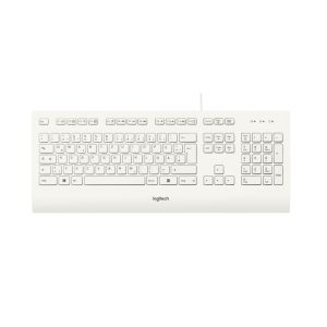 Teclado Logitech K280E Pro para negocios, USB, distribución QWERTZ Alemán, color Blanco, SKU 920-008319. Ideal para entornos de oficina.
