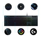 Teclado Logitech G815 mecánico para juegos, RGB, ultradelgado, USB, layout QWERTY Internacional de EE.UU., color negro. SKU 920-008992