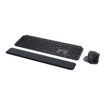 Imagen del Logitech Master MX Keys Combo para negocios, un kit de teclado y ratón con conectividad RF inalámbrica y Bluetooth, diseño suizo QWERTZ en color grafito. SKU: 920-010928