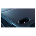 Vista frontal del Logitech Slim Folio, modelo 920-011423, con teclado inalámbrico y soporte ajustable para tablets.