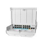 Switch Mikrotik netPower 15FR con Fast Ethernet 10/100 y PoE en color blanco. SKU: CRS318-1FI-15FR-2S-OUT