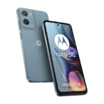 Smartphone Motorola moto e15 con pantalla de 6.67 pulgadas, Android 14 Go edition, doble SIM, 4G, USB Tipo C, 2 GB RAM, 64 GB almacenamiento, batería de 5200 mAh en color azul. SKU: PB6S0005PL