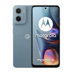 Smartphone Motorola moto e15 con pantalla de 6.67 pulgadas, Android 14 Go edition, doble SIM, 4G, USB Tipo C, 2 GB RAM, 64 GB almacenamiento, batería de 5200 mAh en color azul. SKU: PB6S0005PL