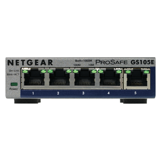 NETGEAR switch gestionado gris L2/L3 Gigabit Ethernet NETGEAR GS105E-200PES switch gestionado de nivel L2/L3 gris con conexión Gigabit Ethernet (10/100/1000), SKU GS105E-200PES
