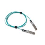 Imagen del Nvidia MFS1S00-H005V, un cable de fibra óptica e InfiniBand de 5 metros en color negro con conectores azules, SKU 980-9I45D-00H005