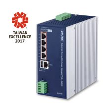 Imagen del switch PLANET BSP-360 gestionado Gigabit Ethernet con PoE, colores azul y blanco, SKU: BSP-360
