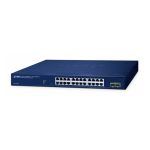 Vista frontal del PLANET 24-Port 10/100/1000T + 2-Port Gestionado L2 Gigabit Ethernet GS-2210-24T2S, con cuerpo azul y conectores visibles