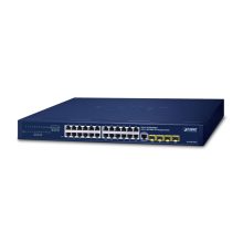 Switch gestionado PLANET IPv4/IPv6 con 24 puertos Gigabit Ethernet (10/100/1000), modelo GS-4210-24T4S, color azul en formato 1U.